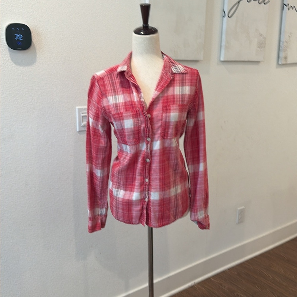 Plaid Button-Front Women's Shirt - Red & White